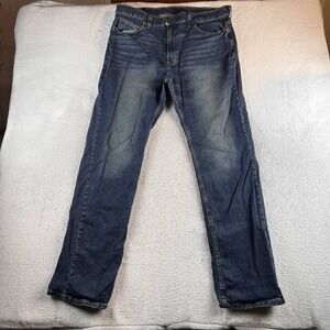 True Craft Captain Stretch Jeans 38x34 Fits (36x33) Men's Blue Distressed READ